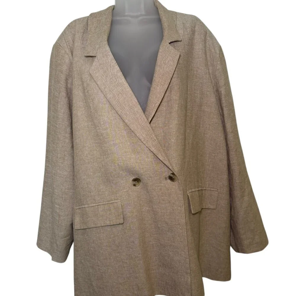 Old Navy Linen Blend Double Breasted Blazer XXL Tan Neutral